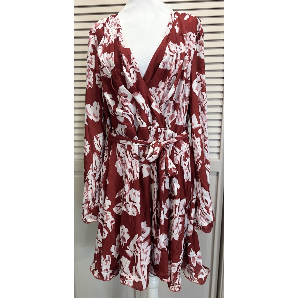 Southern Fried Chics Floral Chiffon Fit Flare Dress NWT 3XL Lined Ruffle Long Sl
